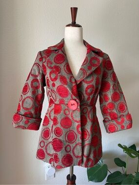 Vintage 3 Sisters Red Circle-Print Jacket NWOT